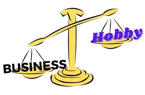 Deciding between business or hobby illustrated by a scale with Business on one side in a formal font and Hobby on the other in a fun font. 