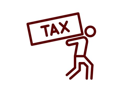 A blogger on his own for taxes illustrated by a line drawing of a person carrying a giant block on their back, with the block labeled taxes.